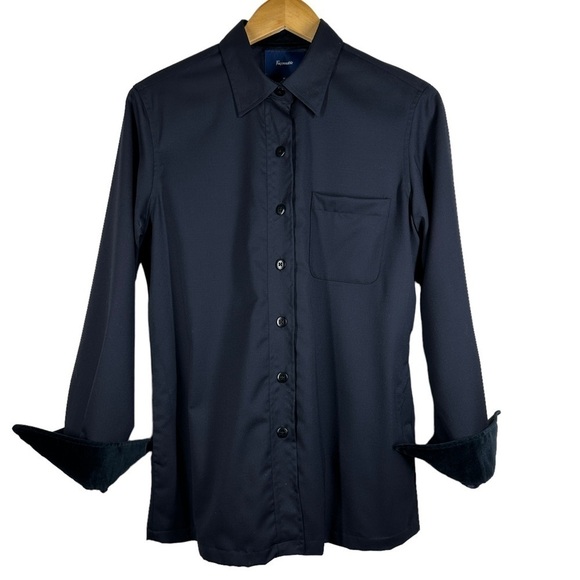 Faconnable Women’s Stretch Wool Shirt Jacket with Velvet Flip Cuffs Black M - Picture 10 of 10